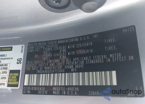 2025 Toyota Corolla Cross Xle from USA, damaged, VIN 7MUDAABGXSV133840